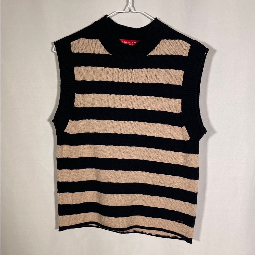 N:PHILANTHROPY WOMENS CREAM BLACK SWEATER BLOUSE MEDIUM